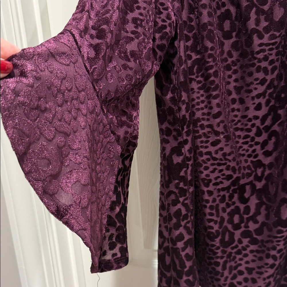 Belle by Kim Gravel Burgundy burn out velvet Animal Print Blouse - Picture 3 of 4